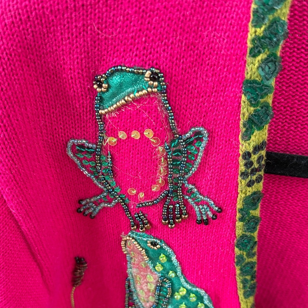 Vibrant Pink Frog Cardigan with Green Accents - Picture 3 of 5